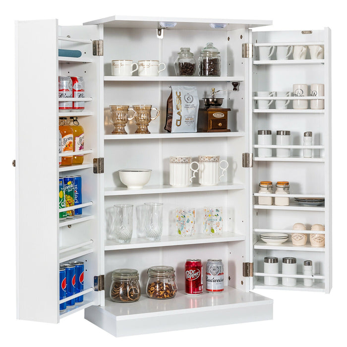 17-Tier Kitchen Pantry Cabinet with 2 Doors and 6 Adjustable Shelves-White