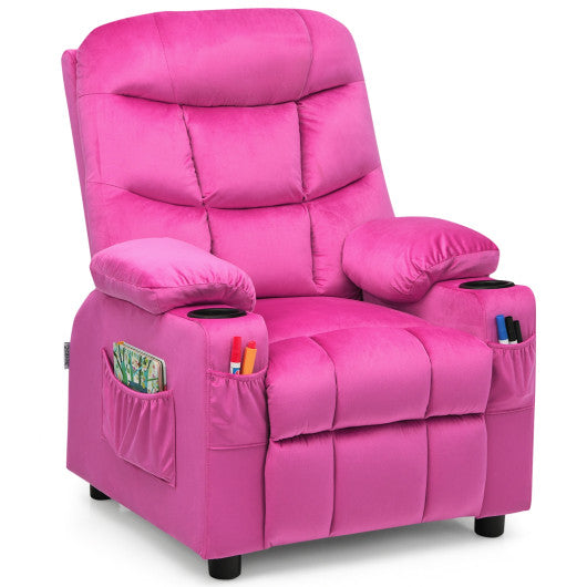 Kids Recliner Chair with Cup Holder and Footrest for Children-Pink