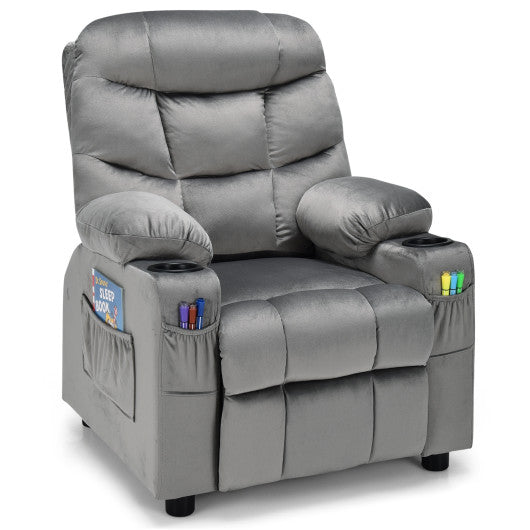 Kids Recliner Chair with Cup Holder and Footrest for Children-Light Gray