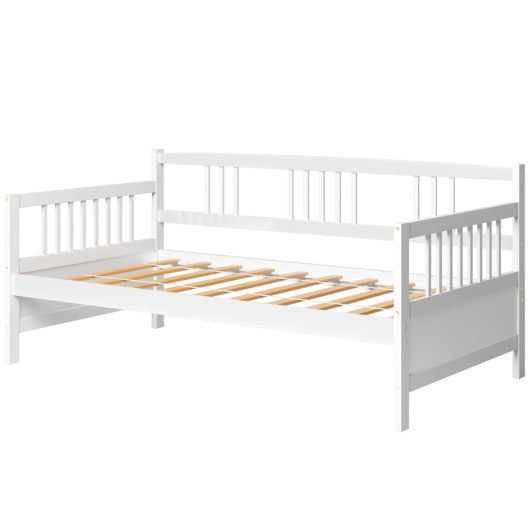 Twin Size Wooden Slats Daybed Bed with Rails-White