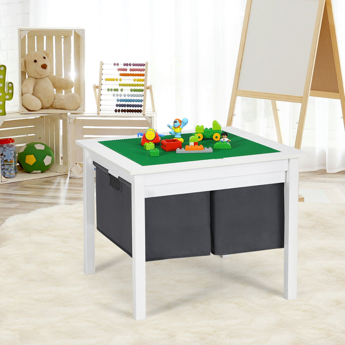 2-in-1 Kids Double-sided Activity Building Block Table with Drawers-White