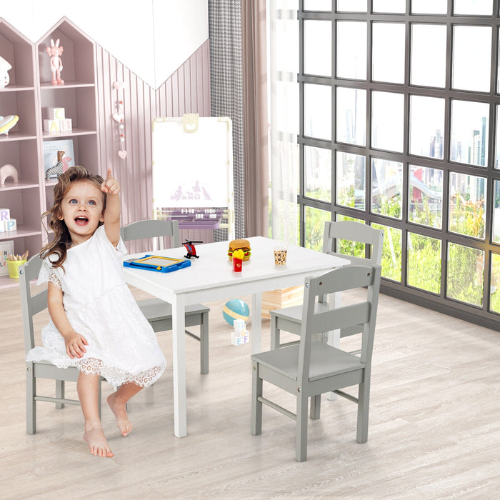 Kids 5 Pieces Table and Chair Set Wooden Children Activity Playroom Furniture Gift-White