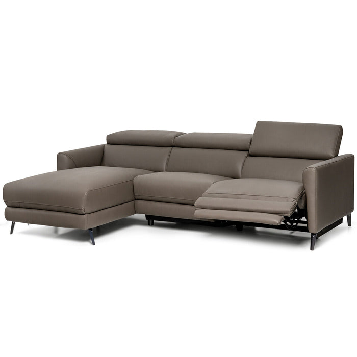 Leather Air Power Reclining Sectional Sofa with Adjustable Headrests-Gray