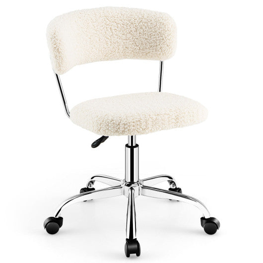 Computer Desk Chair Adjustable Sherpa Office Chair Swivel Vanity Chair-White