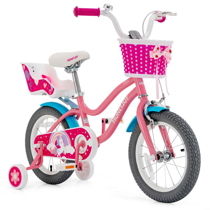 Kids Bicycle with Training Wheels and Basket for Boys and Girls Age 3-9 Years-14 inches