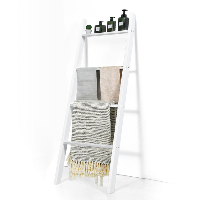 4-Tier Wall Leaning Ladder Shelf Stand-White