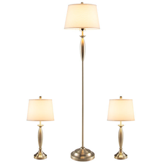 3-Piece Modern Nickel Finish Lamp Set-Silver