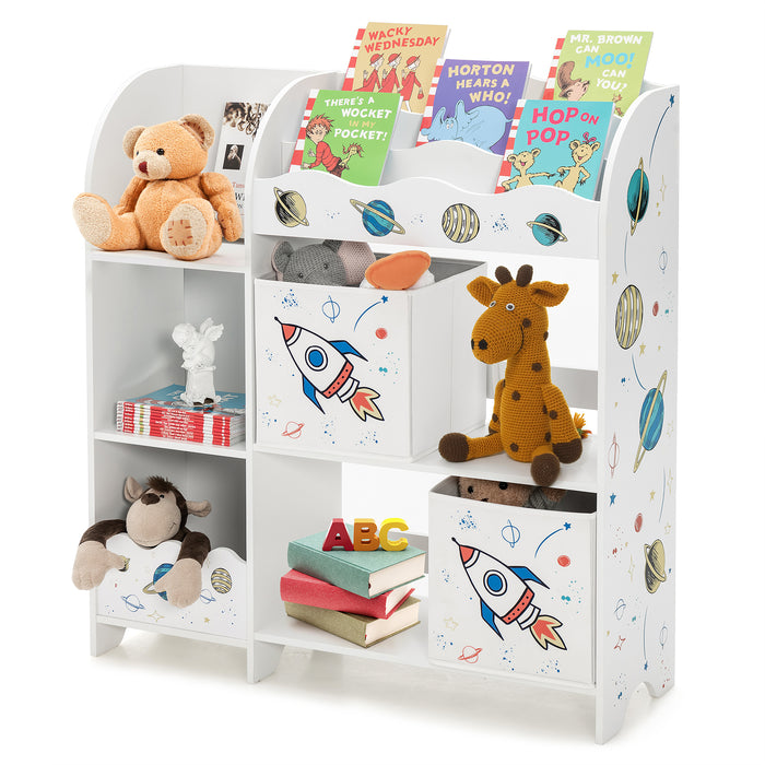 Wooden Children Storage Cabinet with Storage Bins-Rocket Pattern