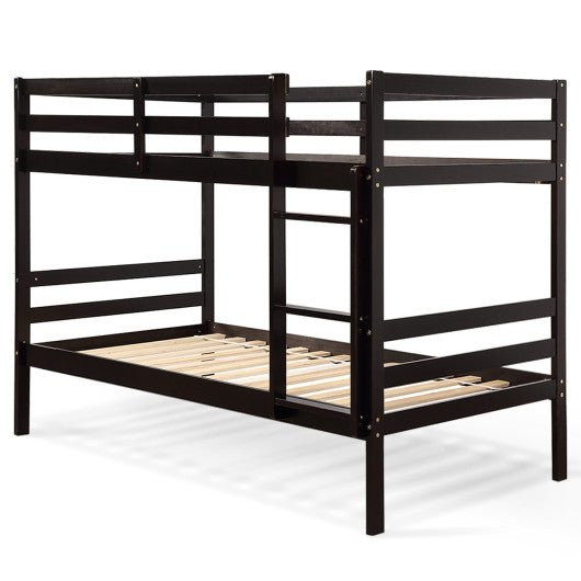 Twin Bunk Bed Children Wooden Bunk Beds Solid Hardwood-Brown