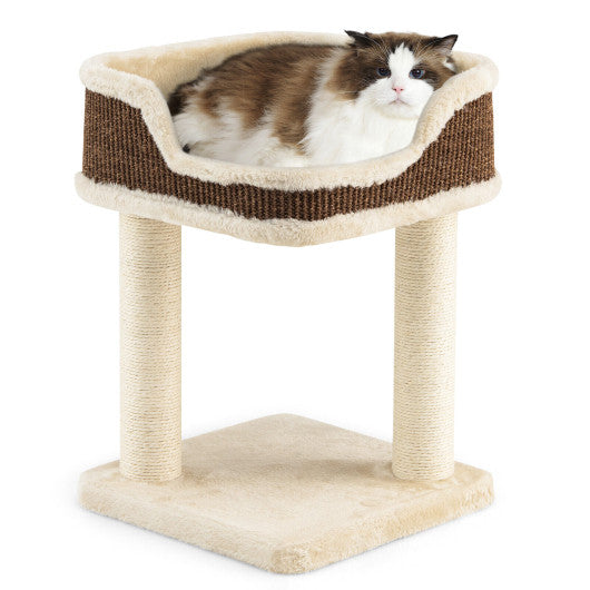 Multi-Level Cat Climbing Tree with Scratching Posts and Large Plush Perch-Beige