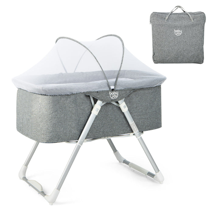 2-In-1 Baby Bassinet with Mattress and Net-Gray