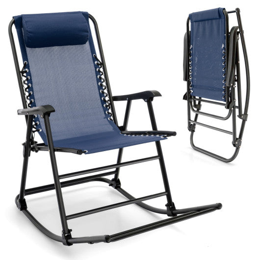 Outdoor Patio Camping Lightweight Folding Rocking Chair with Footrest-Blue