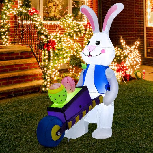 Inflatable Easter Rabbit Decoration with Pushing Cart