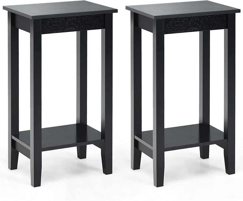 Set of 2 Versatile 2-Tier End Table with Storage Shelf-Black