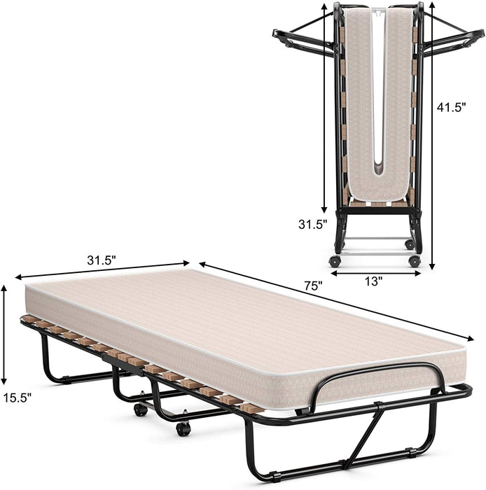 75 x 31.5 Inch Folding Guest Bed with Memory Foam Mattress for Adult