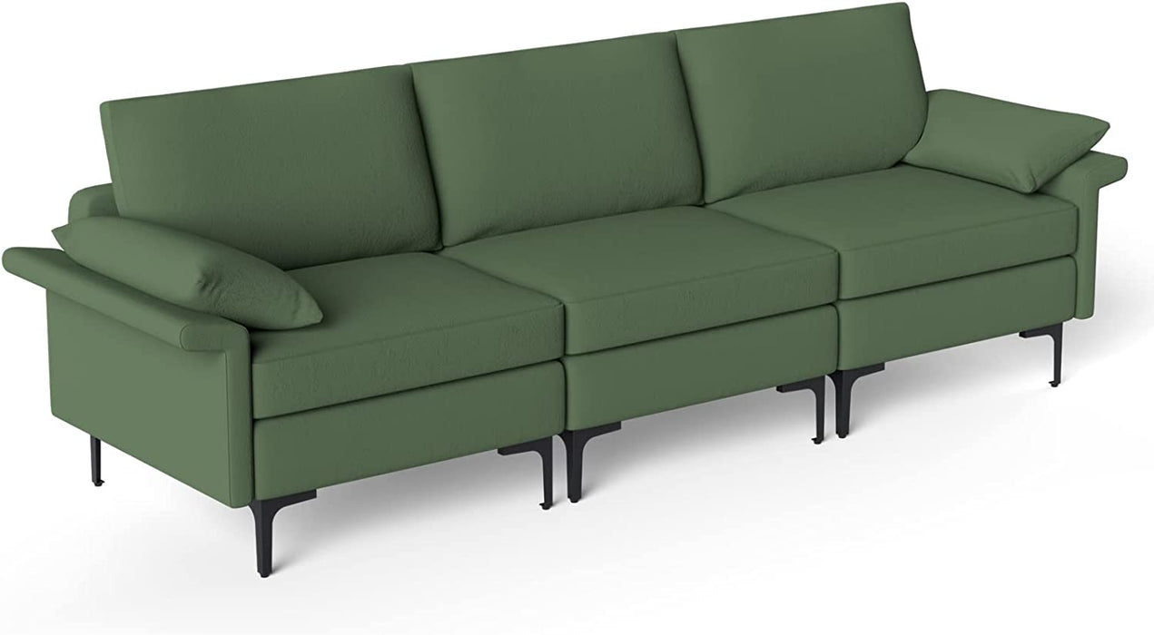 Large 3-Seat Sofa Sectional with Metal Legs for 3-4 people-Army Green