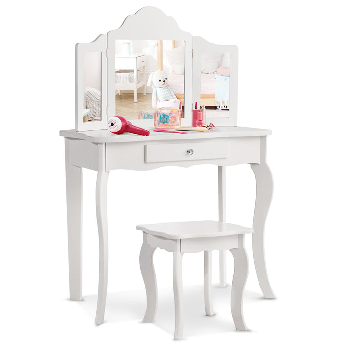 Kids Makeup Dressing Mirror Vanity Table Stool Set