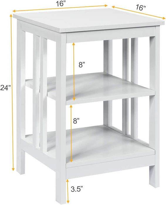 3-Tier Nightstand Sofa Side Table with Baffles and Round Corners-White