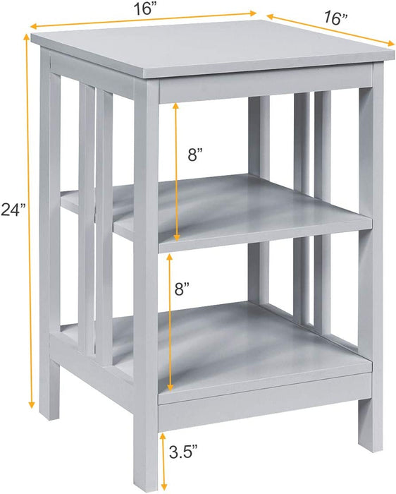 3-Tier Nightstand Sofa Side Table with Baffles and Round Corners-Gray