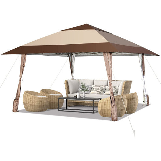 13 x 13 Feet Pop-Up Patio Gazebo with Wheels-Coffee