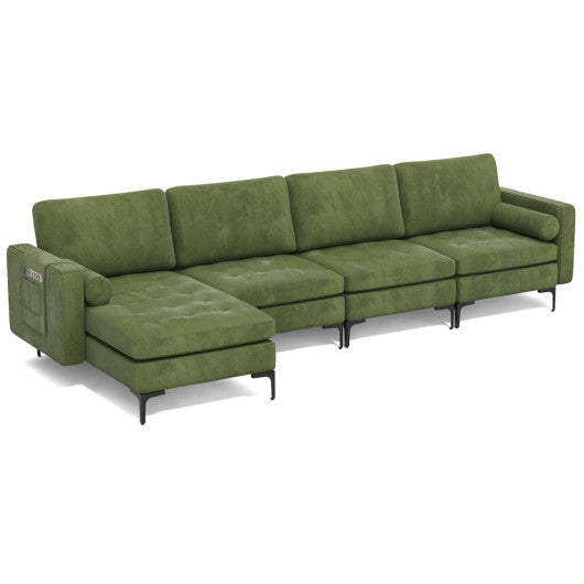 Modular 2-seat/3-Seat/4-Seat L-shaped Sectional Sofa Couch with Reversible Chaise and Socket USB Ports-4-Seat L-shaped