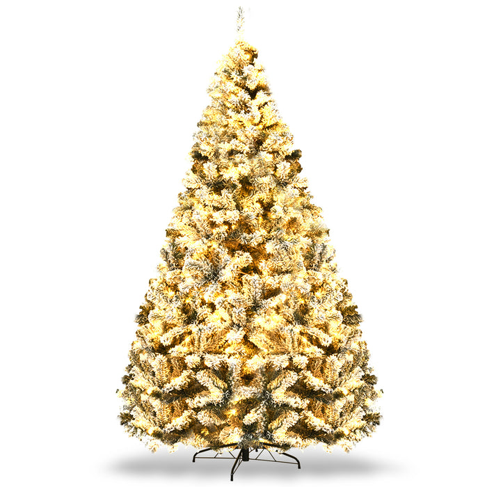 Pre-Lit Premium Snow Flocked Hinged Artificial Christmas Tree-9 ft