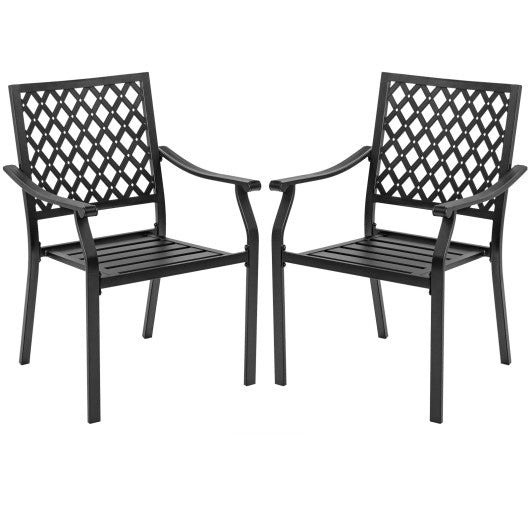 Set of 2 Patio Dining Chairs with Curved Armrests and Reinforced Steel Frame