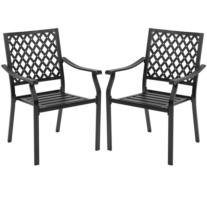 Set of 2 Patio Dining Chairs with Curved Armrests and Reinforced Steel Frame