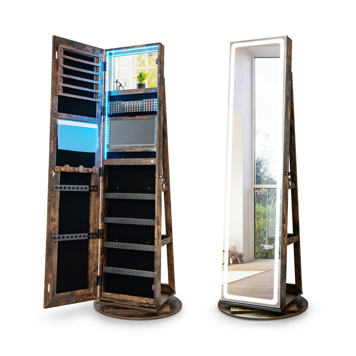 Standing Jewelry Cabinet with Adjustable LED Lights-Coffee