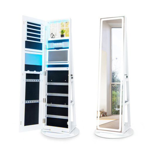 Standing Jewelry Cabinet with Adjustable LED Lights-White