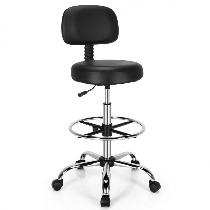 Swivel Drafting Chair with Retractable Mid Back and Adjustable Foot Ring-Black