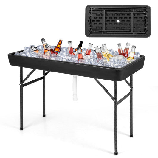 4 Feet Plastic Party Ice Folding Table with Matching Skirt-Black