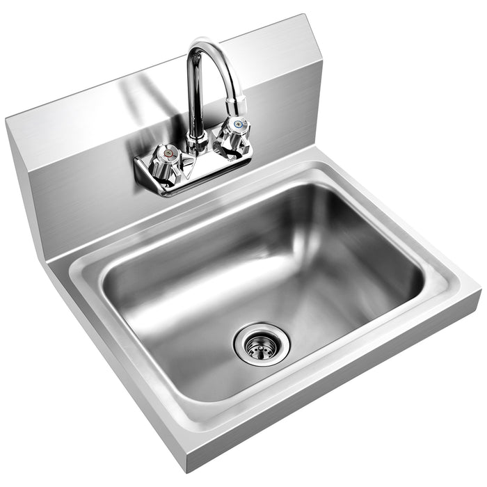 Stainless Steel Sink Wall Mount Hand Washing Sink with Faucet and Back Splash