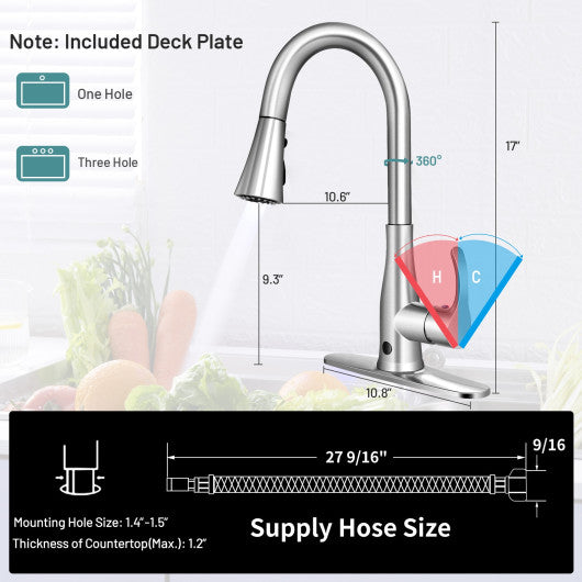 Touchless Kitchen Faucet with 360Â° Swivel Single Handle Sensor and 3 Mode Sprayer