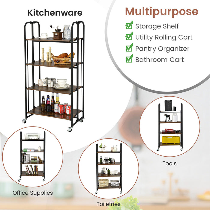 Foldable Rolling Cart with Storage Shelves for Kitchen-4-Tier