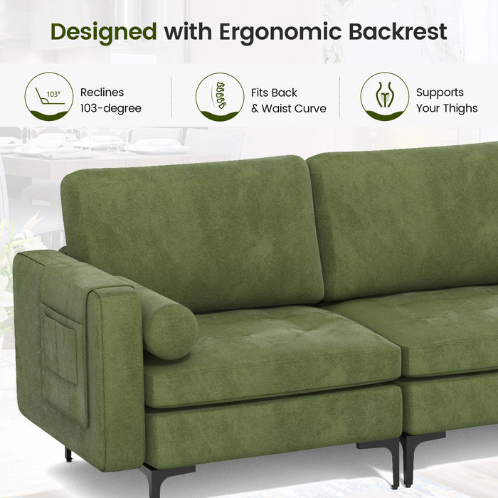 Modular 3-Seat Sofa Couch with Socket USB Ports and Side Storage Pocket-Green