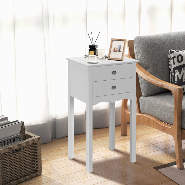 Side Table End Accent Table with 2 Drawers-White