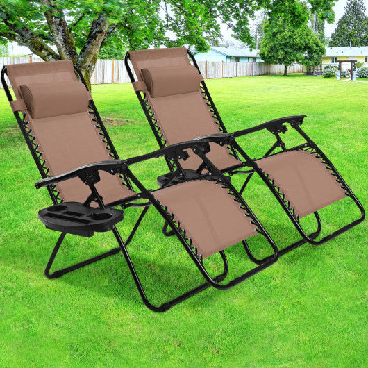 2 Pieces Folding Lounge Chair with Zero Gravity-Brown