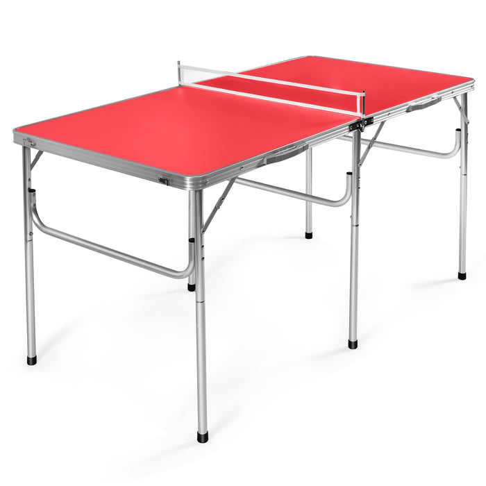 60 Inch Portable Tennis Ping Pong Folding Table with Accessories-Red