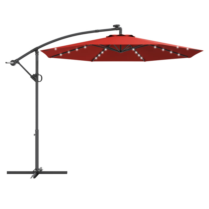 10 ft 360Â° Rotation Solar Powered LED Patio Offset Umbrella without Weight Base-Dark Red