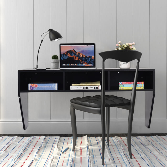 Wall Mounted Floating Sturdy Computer Table with Storage Shelf-Black