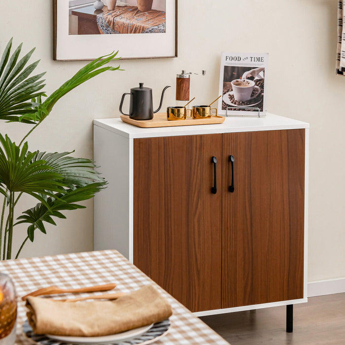 Wood Buffet Side Cabinet with 2 Doors and 5-Position Adjustable Shelf-Walnut