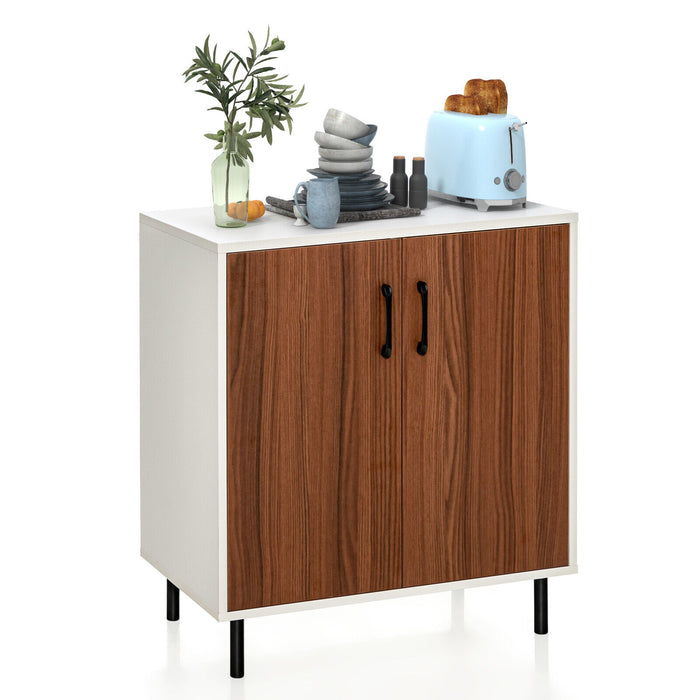 Wood Buffet Side Cabinet with 2 Doors and 5-Position Adjustable Shelf-Walnut