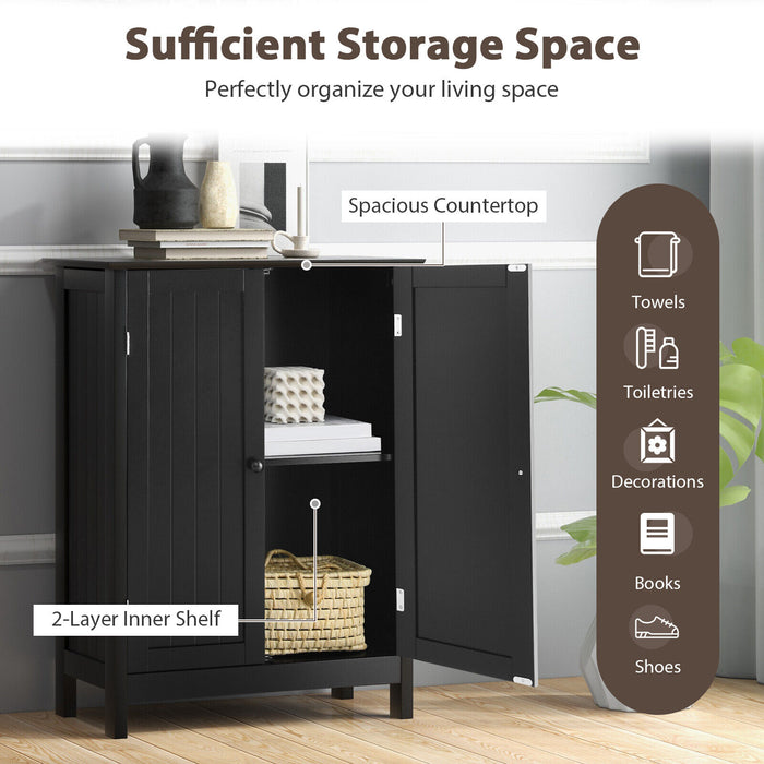 2-Door Freee-Standing Bathroom Cabinet with Shelf-Black