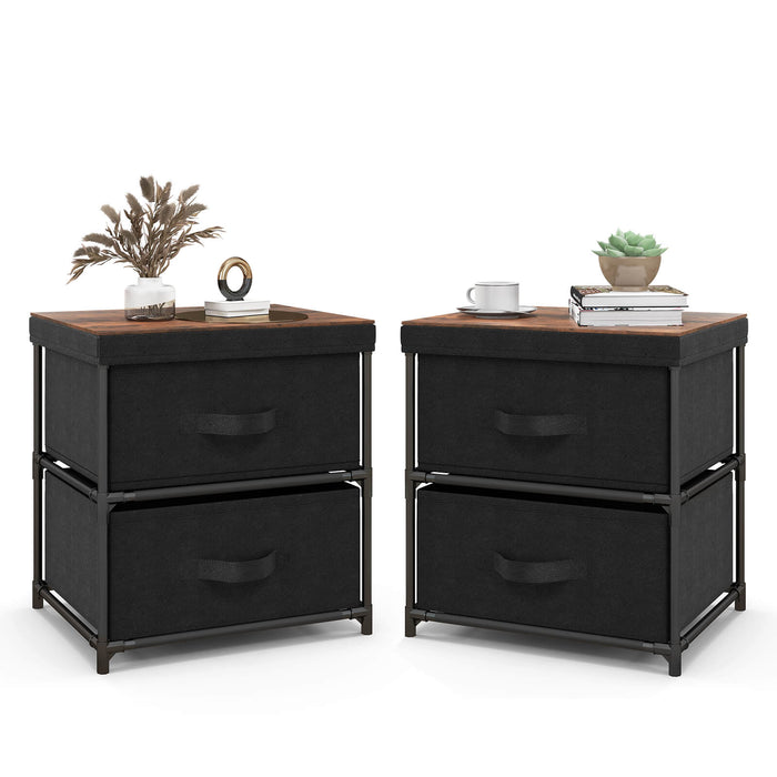 2-Drawer Nightstand with Removable Fabric Bins and Pull Handles-Black