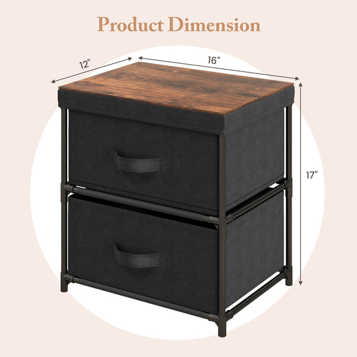 2-Drawer Nightstand with Removable Fabric Bins and Pull Handles-Black