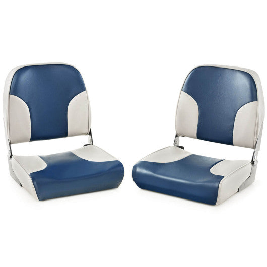 2 Pieces Low Back Boat Seat Set with Sponge Padding and Aluminum Hinges-Blue