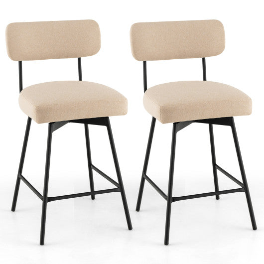 25 Inch 2-Piece Modern Upholstered Bar Stools with Back and Footrests-Beige