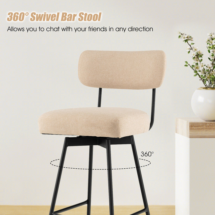 25 Inch 2-Piece Modern Upholstered Bar Stools with Back and Footrests-Beige