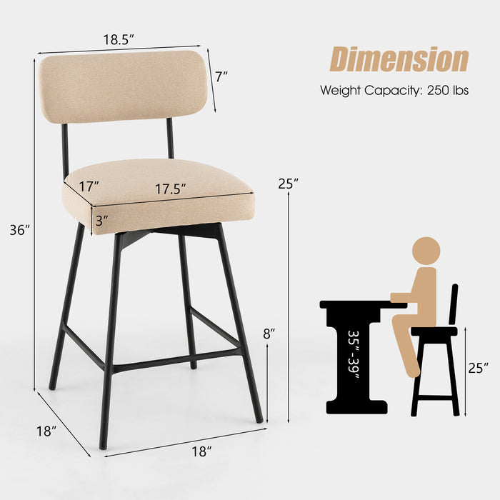 25 Inch 2-Piece Modern Upholstered Bar Stools with Back and Footrests-Beige